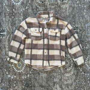 Jessica Simpson Girls Plaid Sherpa Jacket in Brown and Cream • size L (10)